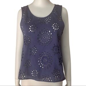JACK WILLS Broderie Anglaise Sleeveless Top 100% Cotton Navy Blue